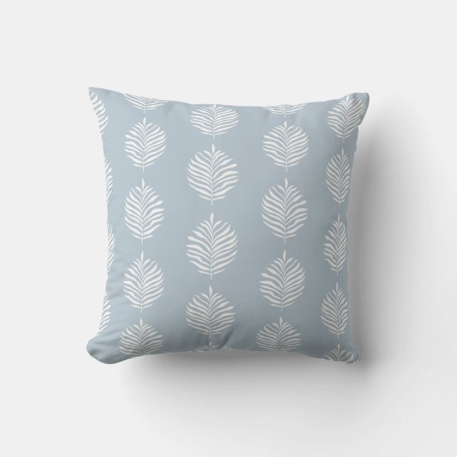 Coastal Palm Leaf Pattern Baby Blue Cushion (Front)