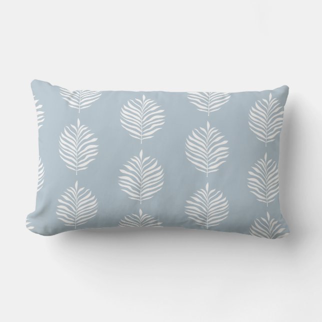 Coastal Palm Leaf Pattern Baby Blue Lumbar Cushion (Front)