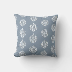 Coastal Palm Leaf Pattern Dusty Blue Cushion