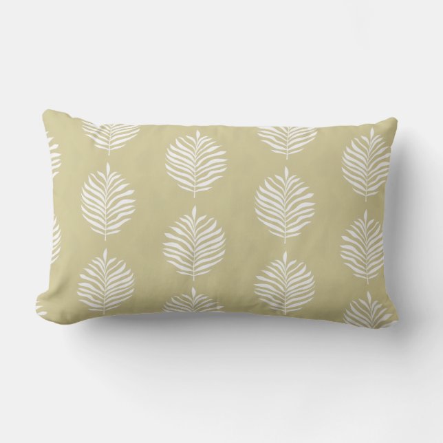 Coastal Palm Leaf Pattern Dusty Yellow  Lumbar Cushion (Front)