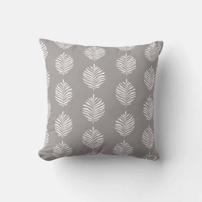 Coastal Palm Leaf Pattern Gull Grey Cushion (Front)