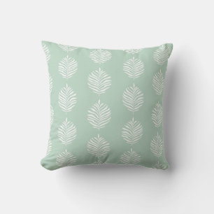 Coastal Palm Leaf Pattern Mist Jade Cushion