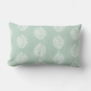 Coastal Palm Leaf Pattern Mist Jade Lumbar Cushion