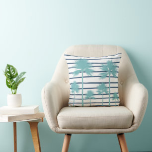 Coastal Palm Tree Beach Stripe Cushion