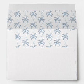 Coastal Palm Tree Dusty Blue Minimalist Wedding Envelope
