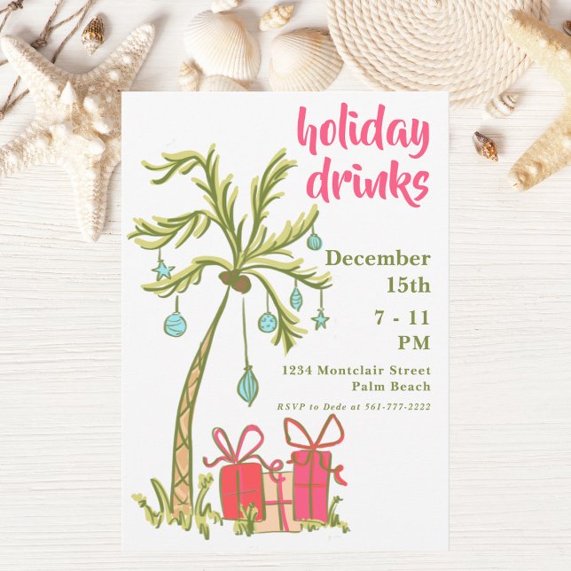 Coastal Palm Tree Holiday Drinks Party Invitation (Creator Uploaded)