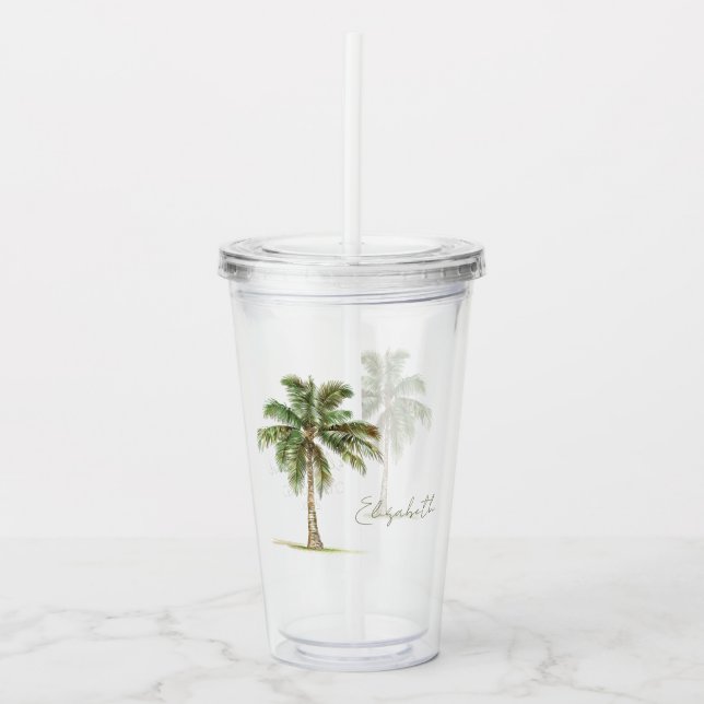 Coastal Palm Tree Personalised Acrylic Tumbler (Front)