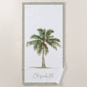 Coastal Palm Tree Personalised Beach Towel