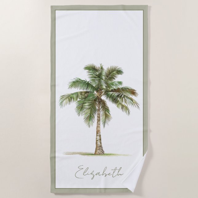 Coastal Palm Tree Personalised Beach Towel (Front)