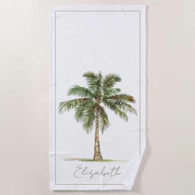 Coastal Palm Tree Personalised Beach Towel (Front)