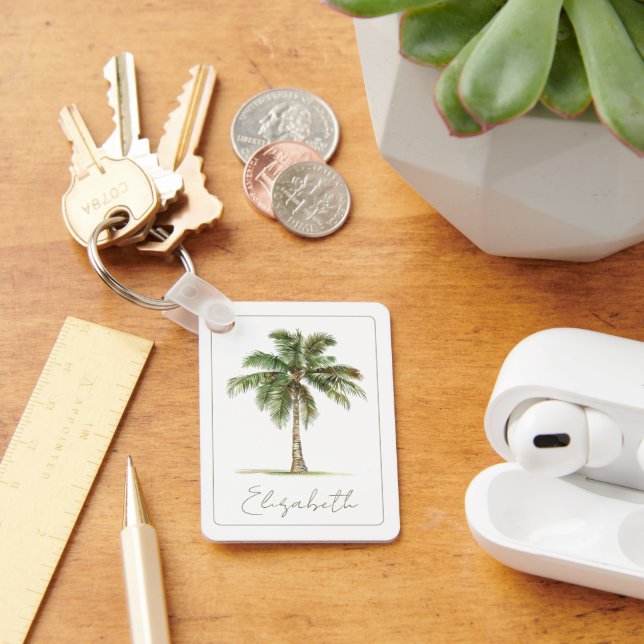 Coastal Palm Tree Personalised Key Ring (Desk)