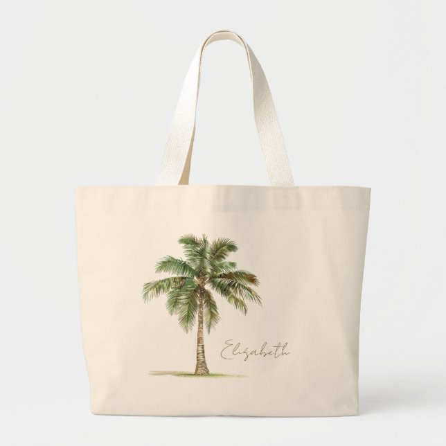 Coastal Palm Tree Personalised Large Tote Bag (Front)