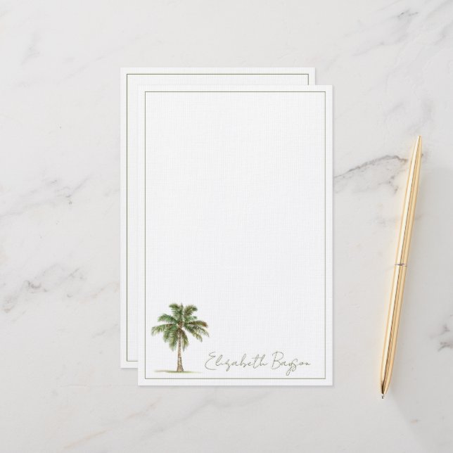 Coastal Palm Tree Personalised Stationery (Front/Back In Situ)