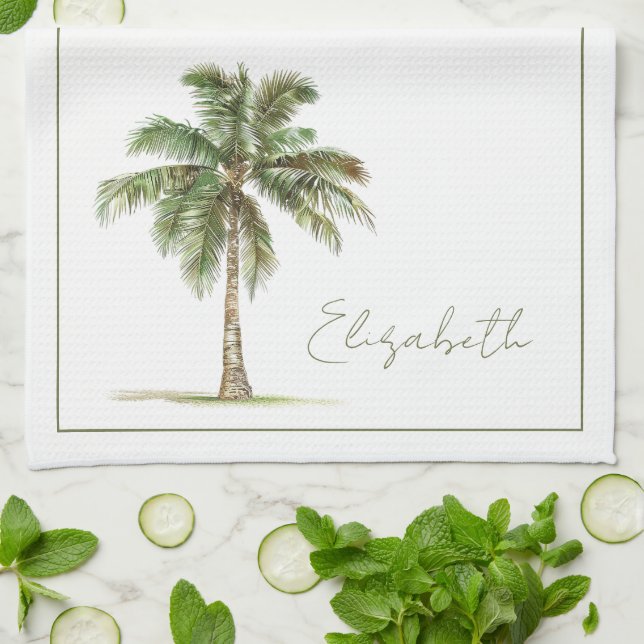 Coastal Palm Tree Personalised Tea Towel (Folded)