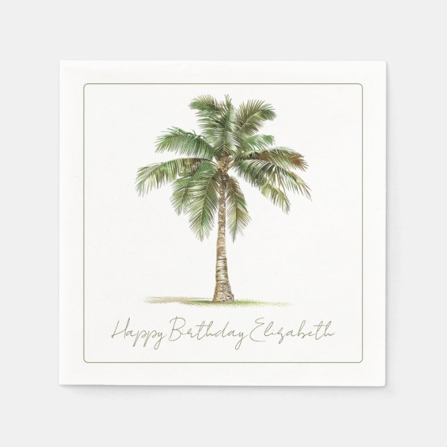 Coastal Palm Tree Personalized Party Napkin (Front)