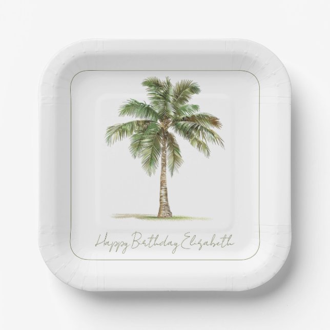 Coastal Palm Tree Personalized Party Paper Plate (Front)