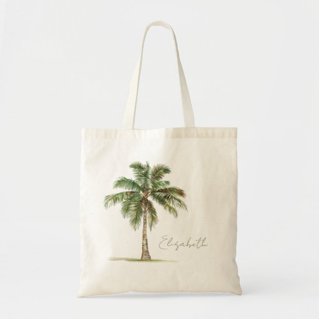 Coastal Palm Tree Personalized Tote Bag (Front)