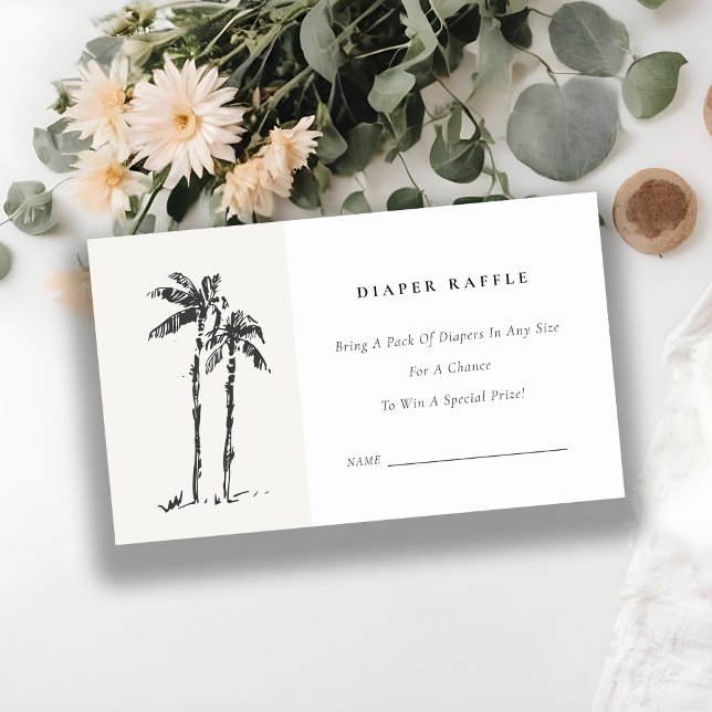 Coastal Palm Tree Sketch Diaper Raffle Baby Shower Enclosure Card (Creator Uploaded)