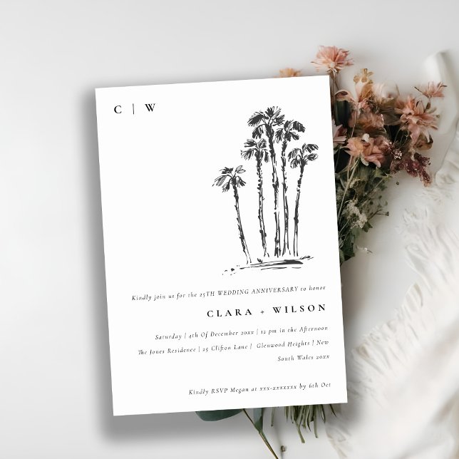 Coastal Palm Tree Sketch Wedding Anniversary Invitation (Creator Uploaded)