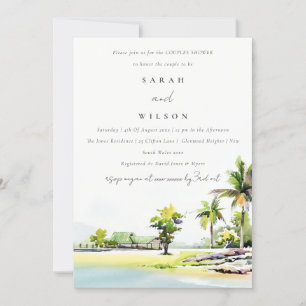 Coastal Palm Tree Watercolor Couples Shower Invite