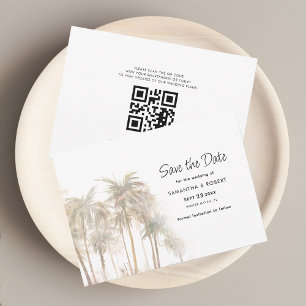 Coastal Palm Trees and QR Code Wedding Save The Date