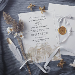 Coastal Palm Trees Beach Modern QR Code Wedding Invitation