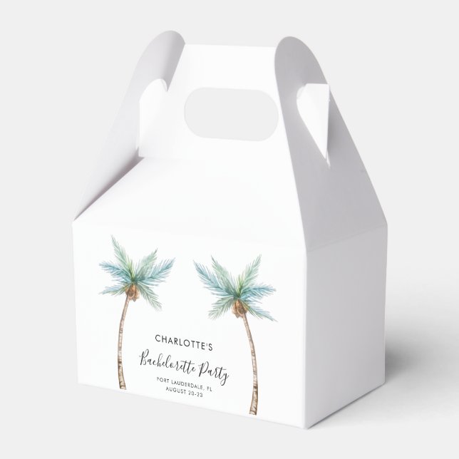 Coastal Palm Trees Script Bachelorette Party Favour Box (Front Side)