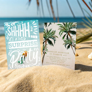 Coastal Palm Trees Surprise Party Beach Birthday Invitation