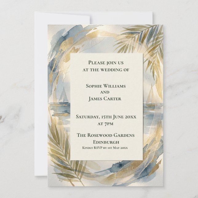 Coastal Palm Wedding Invitation (Front)
