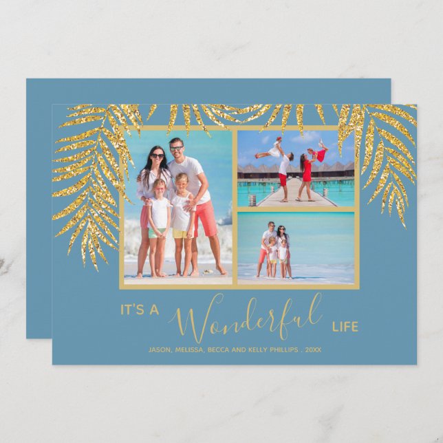 Coastal Palms Photo Collage Christmas Holiday Card (Front/Back)