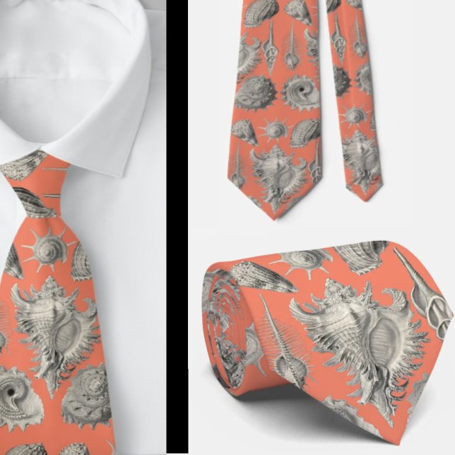 Coastal Peach and White Seashells Ocean  Tie (Creator Uploaded)
