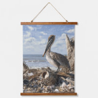 Coastal Pelican Driftwood Ocean Scene Art