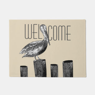 Coastal Pelican on Pier Welcome Doormat