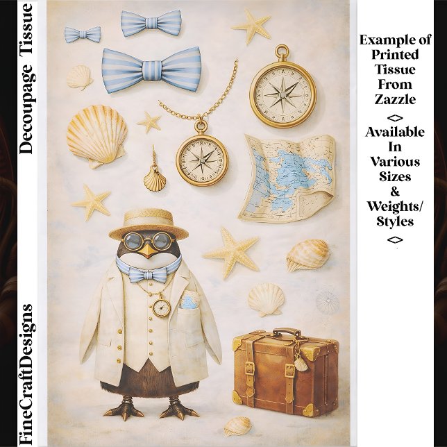 Coastal Penguin Mini Elements Set FG6 Decoupage Tissue Paper (Creator Uploaded)