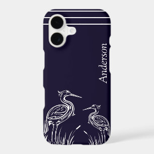 Coastal Personalised White Herons Birds Navy Blue