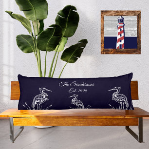 Coastal Personalised White Herons Birds Navy Blue Body Cushion