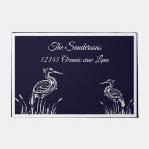 Coastal Personalised White Herons Birds Navy Blue Doormat