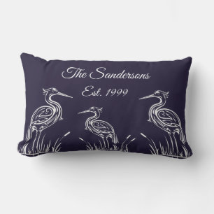 Coastal Personalised White Herons Birds Navy Blue  Lumbar Cushion