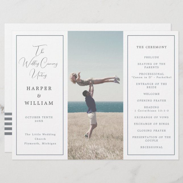 Coastal photo Tri-Fold wedding program (Front/Back)