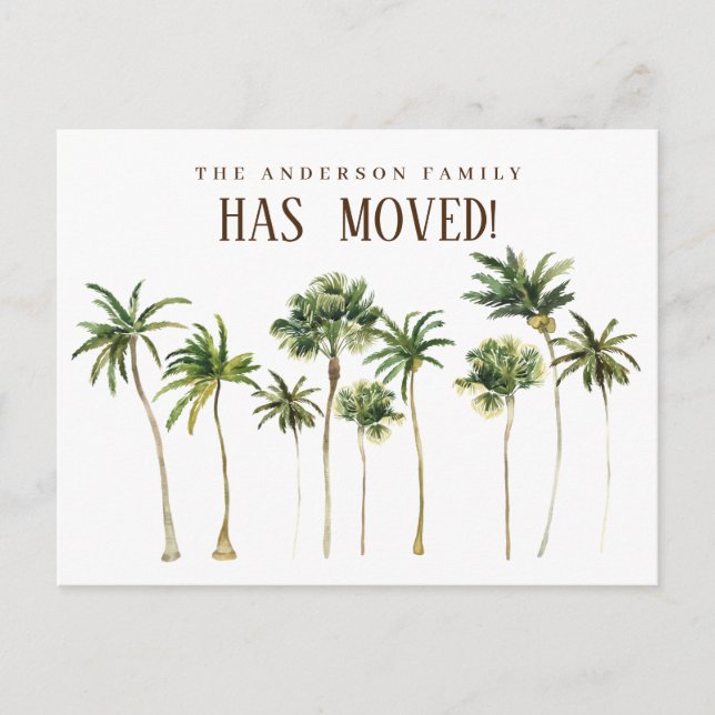 Coastal Pine Trees Moving Announcement Postcard (Front)