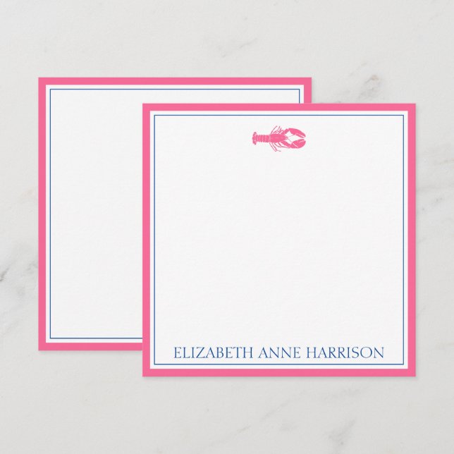 Coastal Pink and Navy Blue Lobster Personalised Card (Front/Back)