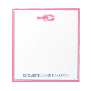 Coastal Pink and Navy Blue Lobster Personalised Notepad