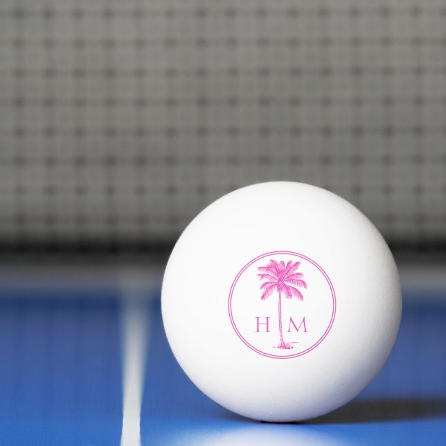 Coastal Pink and White Palmetto Palm Monogram Ping Pong Ball (Net)