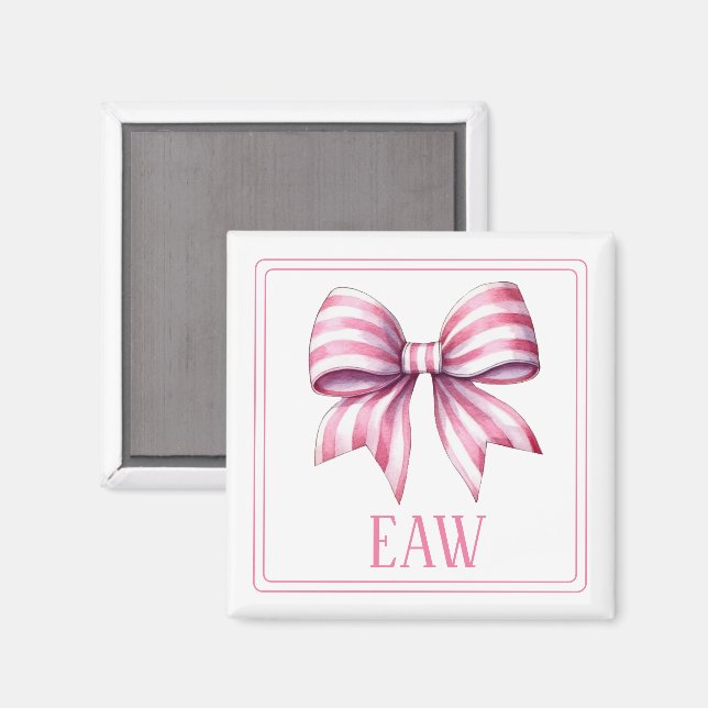 Coastal Pink and White Watercolor Bow Monogram Magnet (Front/Back)
