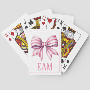 Coastal Pink and White Watercolor Bow Monogram Playing Cards