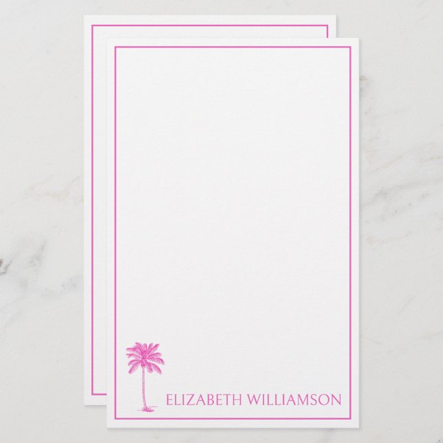 Coastal Pink Palmetto Palm Tree Personalised Stationery (Front/Back)