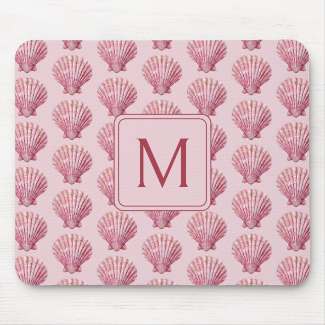 Coastal Pink Seashell Monogram Mouse Pad (Front)