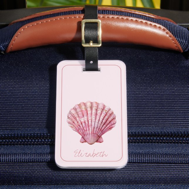 Coastal Pink Seashell Personalised Luggage Tag (Front Insitu 2)