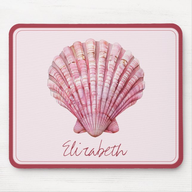 Coastal Pink Seashell Personalised Mouse Pad (Front)