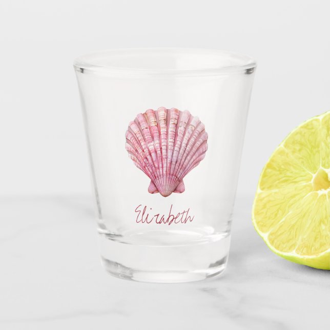 Coastal Pink Seashell Personalised Shot Glass (Front)